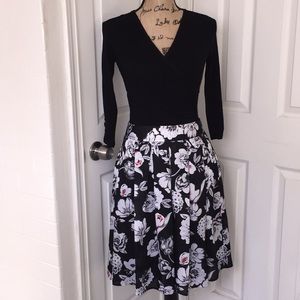 WHBM Floral Black and White Skirt with Red Accents